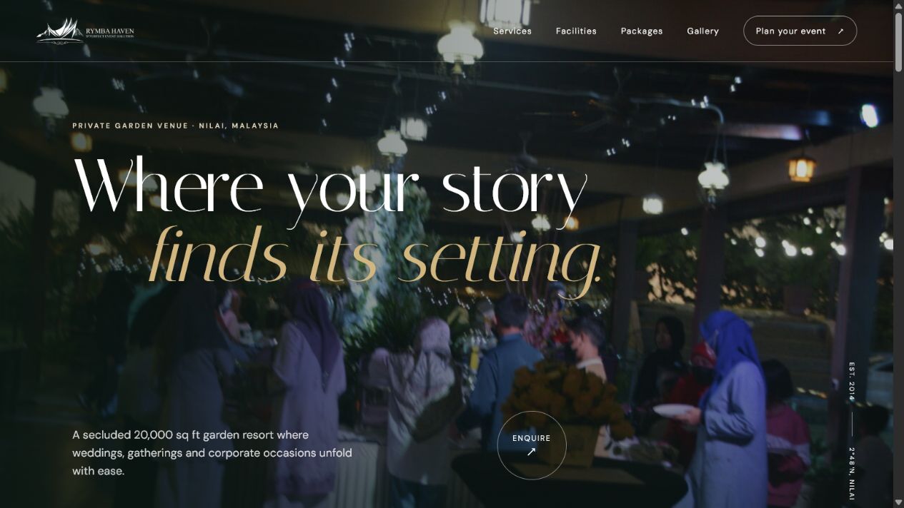 Rymba Haven venue website, with venue photography and enquiry information
